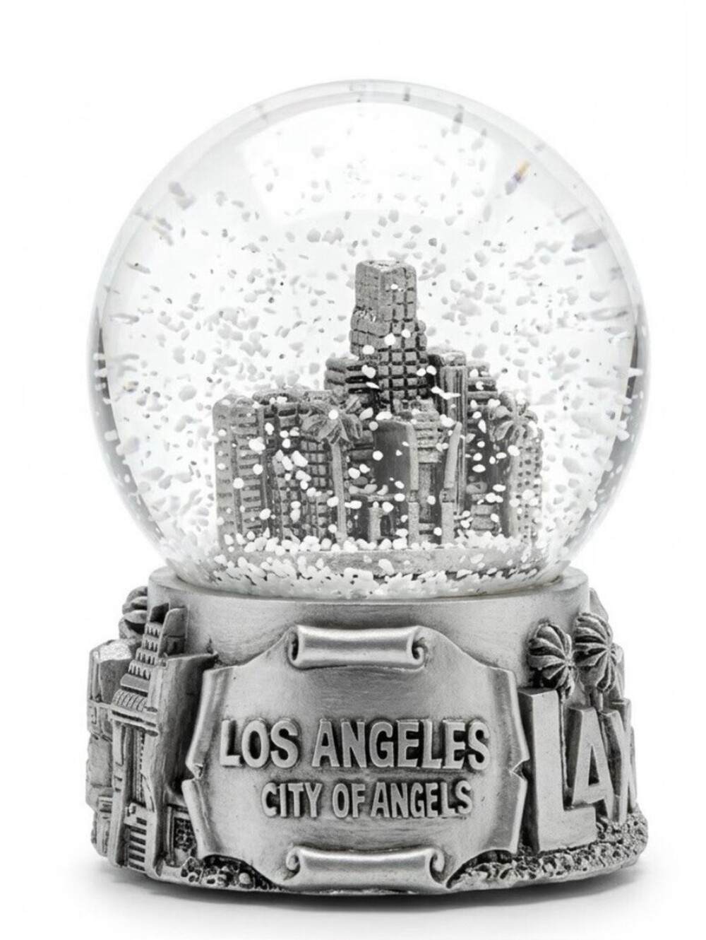 Los Angeles Snow Globe 45mm Silver Base City Skyline LAX Souvenir Collectible